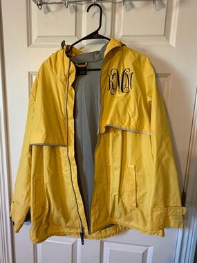 Women Yellow Hooded Rain Jacket with Monogram